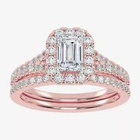 (G-H / Vs2-Si1) Womens 1 CT. T.W. Lab Grown White Diamond 10K Rose Gold Side Stone Halo Bridal Set