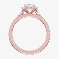 (G-H / Vs2-Si1) Womens 1 CT. T.W. Lab Grown White Diamond 10K Rose Gold Cushion Side Stone Halo Bridal Set