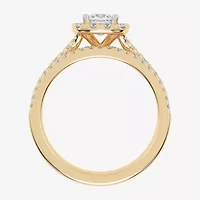 (G-H / Vs2-Si1) Womens 1 CT. T.W. Lab Grown White Diamond 10K Gold Cushion Side Stone Halo Bridal Set