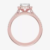 G-H / Vs2-Si1) Womens / CT. T.W. Lab Grown White Diamond 14K Rose Gold Side Stone Halo Bridal Set