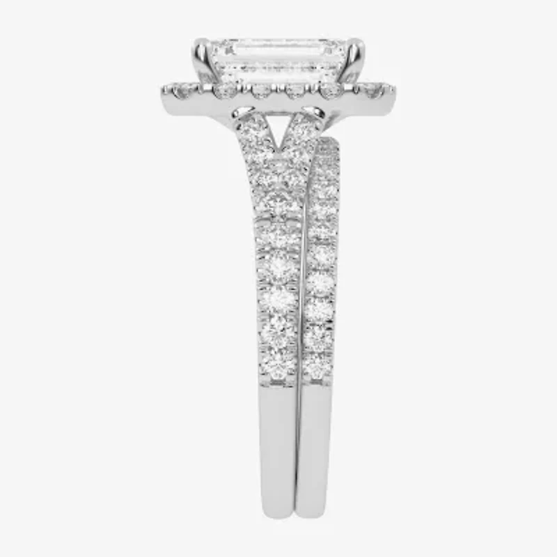 G-H / Vs2-Si1) Womens / CT. T.W. Lab Grown White Diamond 14K Gold Side Stone Halo Bridal Set