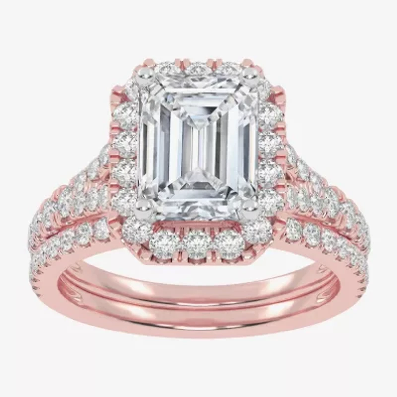 G-H / Vs2-Si1) Womens / CT. T.W. Lab Grown White Diamond 14K Rose Gold Side Stone Halo Bridal Set