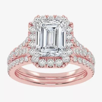 G-H / Vs2-Si1) Womens / CT. T.W. Lab Grown White Diamond 14K Rose Gold Side Stone Halo Bridal Set