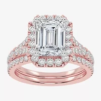 G-H / Vs2-Si1) Womens / CT. T.W. Lab Grown White Diamond 14K Rose Gold Side Stone Halo Bridal Set