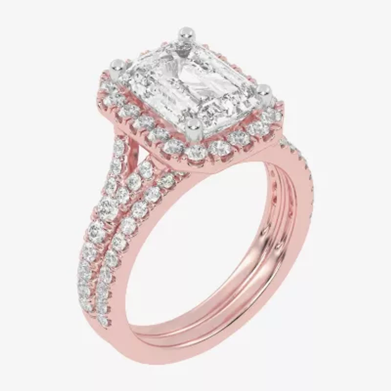 G-H / Vs2-Si1) Womens / CT. T.W. Lab Grown White Diamond 14K Gold Side Stone Halo Bridal Set