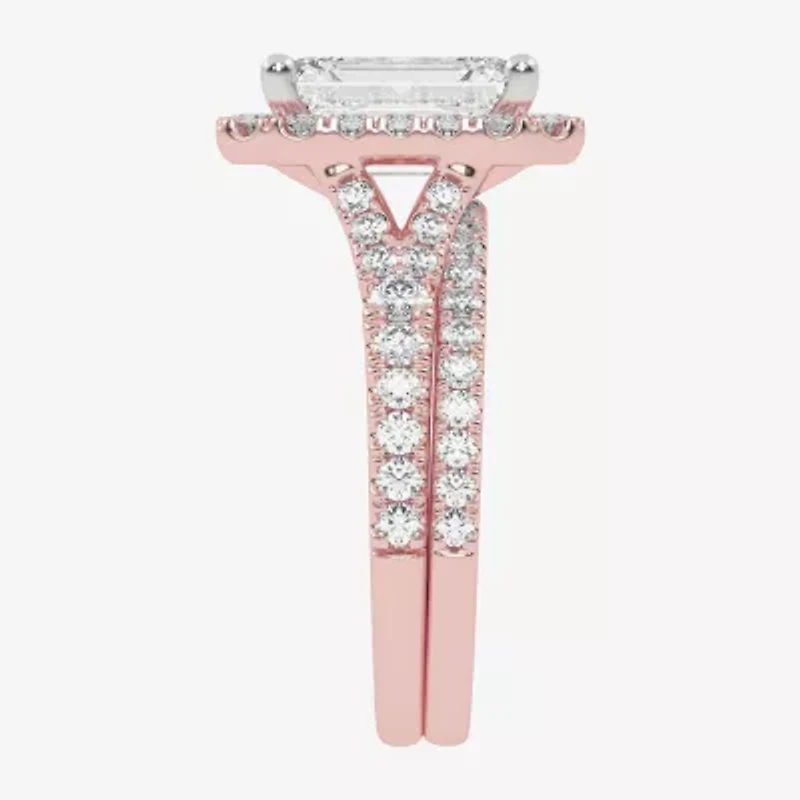G-H / Vs2-Si1) Womens / CT. T.W. Lab Grown White Diamond 14K Gold Side Stone Halo Bridal Set