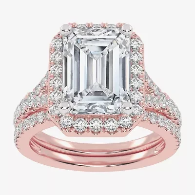 (G-H / Vs2-Si1) Womens 4 3/4 CT. T.W. Lab Grown White Diamond 14K Gold Side Stone Halo Bridal Set