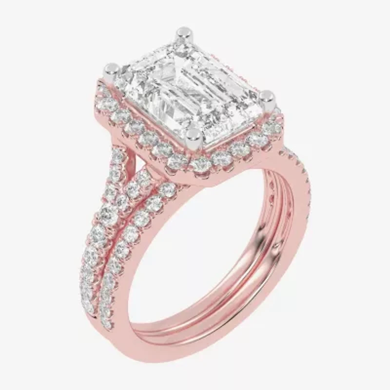 (G-H / Vs2-Si1) Womens 4 3/4 CT. T.W. Lab Grown White Diamond 14K Gold Side Stone Halo Bridal Set