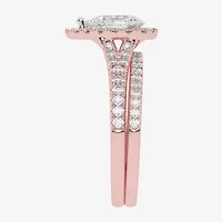 G-H / Vs2-Si1) Womens / CT. T.W. Lab Grown White Diamond 14K Rose Gold Pear Side Stone Halo Bridal Set
