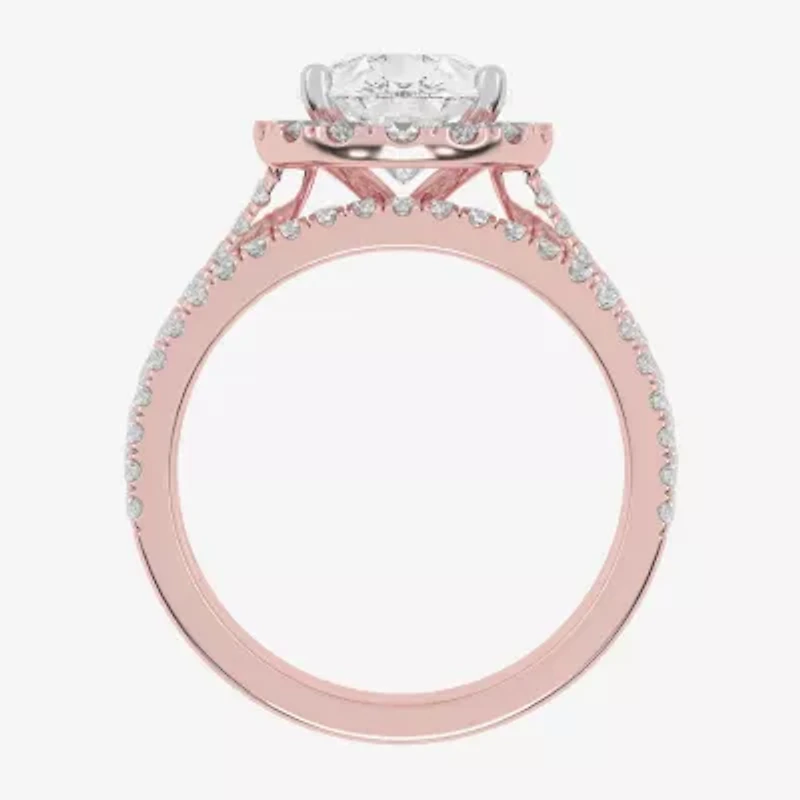 G-H / Vs2-Si1) Womens 3 3/4 CT. T.W. Lab Grown White Diamond 14K Rose Gold Pear Side Stone Halo Bridal Set