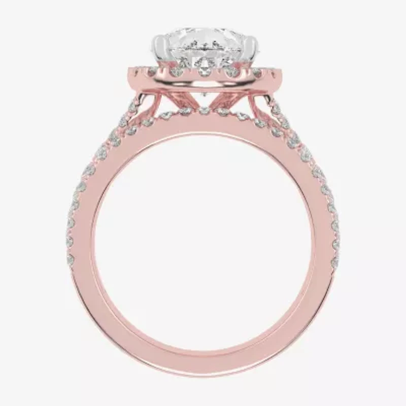 G-H / Vs2-Si1) Womens / CT. T.W. Lab Grown White Diamond 14K Rose Gold Pear Side Stone Halo Bridal Set