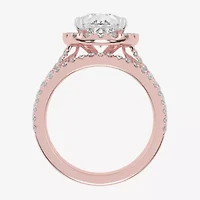 G-H / Vs2-Si1) Womens / CT. T.W. Lab Grown White Diamond 14K Rose Gold Pear Side Stone Halo Bridal Set