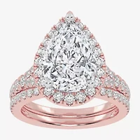 G-H / Vs2-Si1) Womens / CT. T.W. Lab Grown White Diamond 14K Rose Gold Pear Side Stone Halo Bridal Set