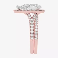 G-H / Vs2-Si1) Womens / CT. T.W. Lab Grown White Diamond 14K Rose Gold Pear Side Stone Halo Bridal Set