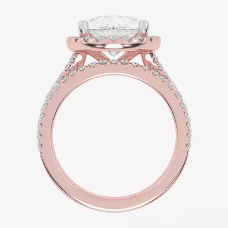 (G-H / Vs2-Si1) Womens 4 3/4 CT. T.W. Lab Grown White Diamond 14K Gold Pear Side Stone Halo Bridal Set