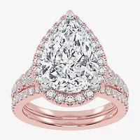 (G-H / Vs2-Si1) Womens 4 3/4 CT. T.W. Lab Grown White Diamond 14K Gold Pear Side Stone Halo Bridal Set