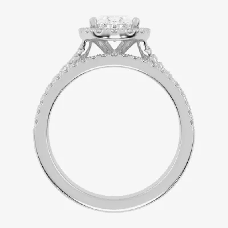 G-H / Vs2-Si1) Womens /2 CT. T.W. Lab Grown White Diamond 14K Gold Oval Side Stone Halo Bridal Set