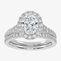 G-H / Vs2-Si1) Womens /2 CT. T.W. Lab Grown White Diamond 14K Gold Oval Side Stone Halo Bridal Set