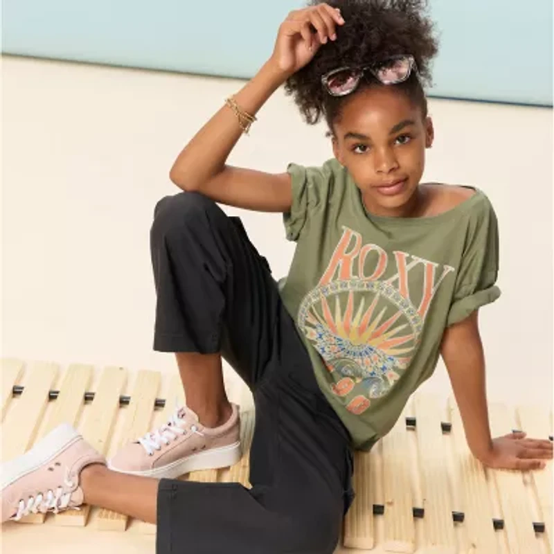 Roxy Big Kid Girls Crew Neck Short Sleeve Oversized Graphic T-Shirt