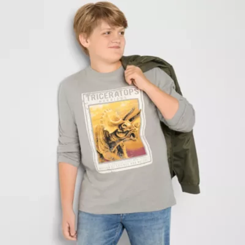 Thereabouts Little & Big Kid Boys Crew Neck Long Sleeve Regular Fit Graphic T-Shirt