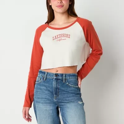 Arizona Womens Juniors Crew Neck Long Sleeve Regular Fit Graphic T-Shirt