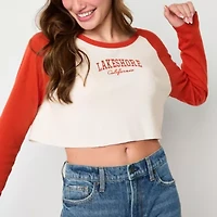 Arizona Womens Juniors Crew Neck Long Sleeve Regular Fit Graphic T-Shirt