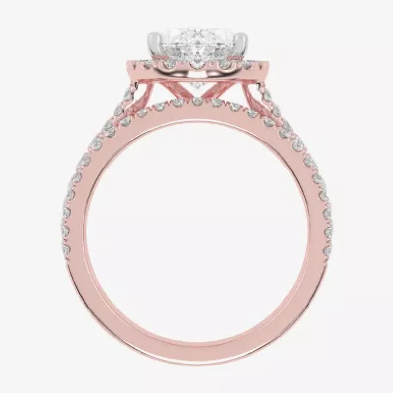 G-H / Vs2-Si1) Womens 3/4 CT. T.W. Lab Grown White Diamond 14K Rose Gold Oval Side Stone Halo Bridal Set