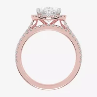 G-H / Vs2-Si1) Womens 3/4 CT. T.W. Lab Grown White Diamond 14K Rose Gold Oval Side Stone Halo Bridal Set