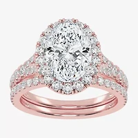 G-H / Vs2-Si1) Womens 3/4 CT. T.W. Lab Grown White Diamond 14K Rose Gold Oval Side Stone Halo Bridal Set