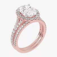 G-H / Vs2-Si1) Womens 3/4 CT. T.W. Lab Grown White Diamond 14K Rose Gold Oval Side Stone Halo Bridal Set