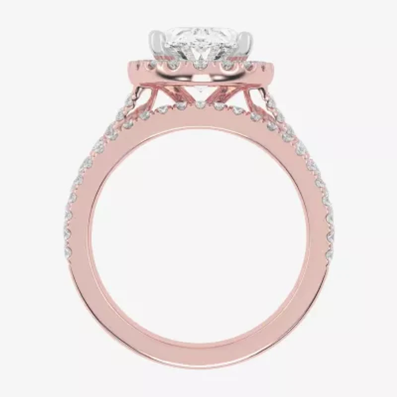 (G-H / Vs2-Si1) Womens 3 3/4 CT. T.W. Lab Grown White Diamond 14K Rose Gold Oval Side Stone Halo Bridal Set