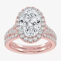(G-H / Vs2-Si1) Womens 3 3/4 CT. T.W. Lab Grown White Diamond 14K Rose Gold Oval Side Stone Halo Bridal Set