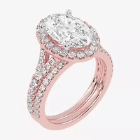 (G-H / Vs2-Si1) Womens 3 3/4 CT. T.W. Lab Grown White Diamond 14K Rose Gold Oval Side Stone Halo Bridal Set