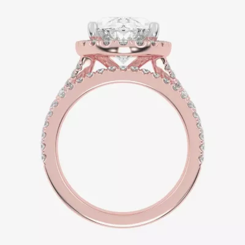 (G-H / Vs2-Si1) Womens 4 3/4 CT. T.W. Lab Grown White Diamond 14K Rose Gold Oval Side Stone Halo Bridal Set