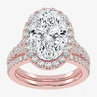 (G-H / Vs2-Si1) Womens 4 3/4 CT. T.W. Lab Grown White Diamond 14K Rose Gold Oval Side Stone Halo Bridal Set