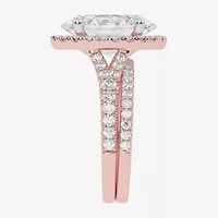 (G-H / Vs2-Si1) Womens 4 3/4 CT. T.W. Lab Grown White Diamond 14K Rose Gold Oval Side Stone Halo Bridal Set