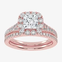(G-H / Vs2-Si1) Womens 1 1/2 CT. T.W. Lab Grown White Diamond 14K Gold Side Stone Halo Bridal Set