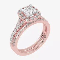 (G-H / Vs2-Si1) Womens 1 1/2 CT. T.W. Lab Grown White Diamond 14K Gold Side Stone Halo Bridal Set