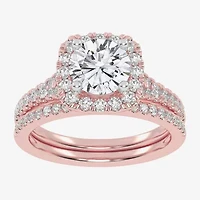G-H / Vs2-Si1) Womens / CT. T.W. Lab Grown White Diamond 14K Rose Gold Round Side Stone Halo Bridal Set