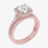 G-H / Vs2-Si1) Womens / CT. T.W. Lab Grown White Diamond 14K Rose Gold Round Side Stone Halo Bridal Set