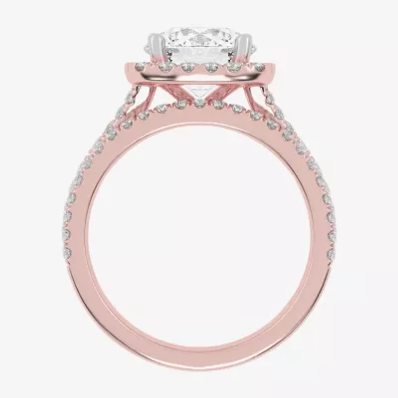 G-H / Vs2-Si1) Womens 3/4 CT. T.W. Lab Grown White Diamond 14K Rose Gold Round Side Stone Halo Bridal Set