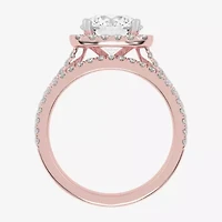 G-H / Vs2-Si1) Womens 3/4 CT. T.W. Lab Grown White Diamond 14K Rose Gold Round Side Stone Halo Bridal Set