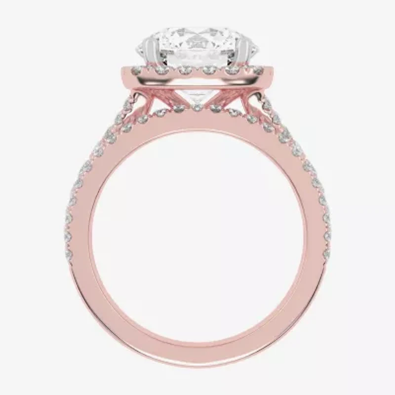 (G-H / Vs2-Si1) Womens 3 3/4 CT. T.W. Lab Grown White Diamond 14K Rose Gold Round Side Stone Halo Bridal Set