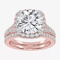 (G-H / Vs2-Si1) Womens 3 3/4 CT. T.W. Lab Grown White Diamond 14K Rose Gold Round Side Stone Halo Bridal Set