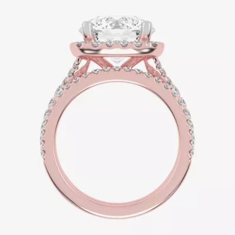 (G-H / Vs2-Si1) Womens 4 3/4 CT. T.W. Lab Grown White Diamond 14K Rose Gold Round Side Stone Halo Bridal Set