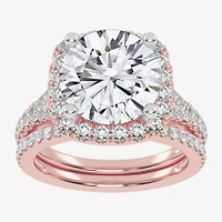 (G-H / Vs2-Si1) Womens 4 3/4 CT. T.W. Lab Grown White Diamond 14K Rose Gold Round Side Stone Halo Bridal Set