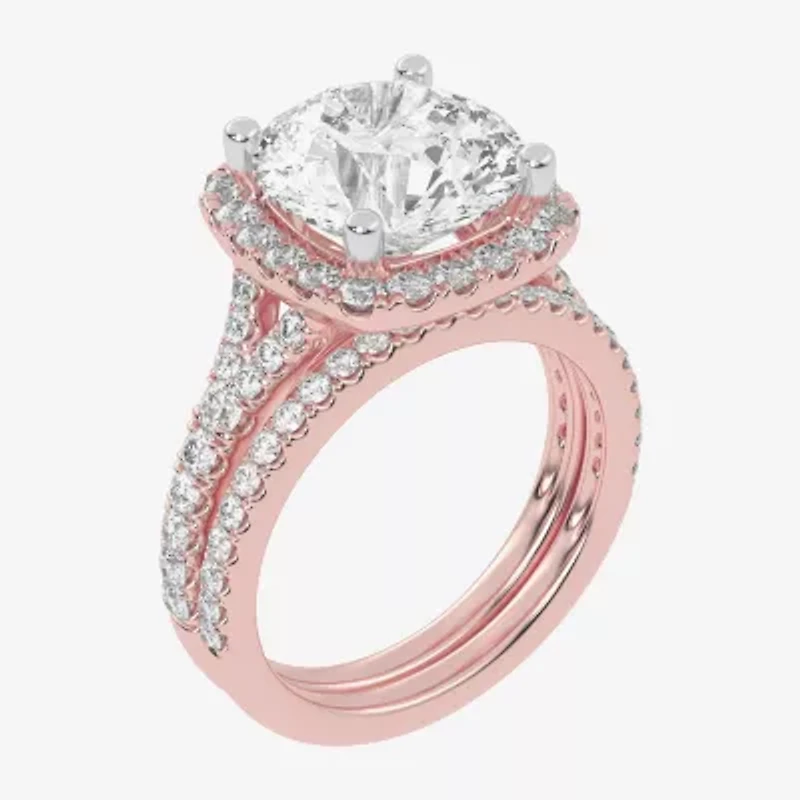 (G-H / Vs2-Si1) Womens 4 3/4 CT. T.W. Lab Grown White Diamond 14K Rose Gold Round Side Stone Halo Bridal Set