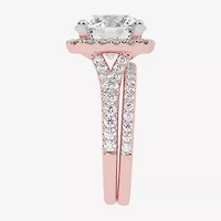 (G-H / Vs2-Si1) Womens 4 3/4 CT. T.W. Lab Grown White Diamond 14K Rose Gold Round Side Stone Halo Bridal Set
