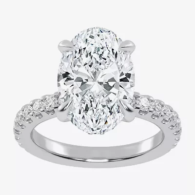 G-H / Vs2-Si1) Womens 1/ CT. T.W. Lab Grown White Diamond 14K Gold Oval Side Stone Engagement Ring