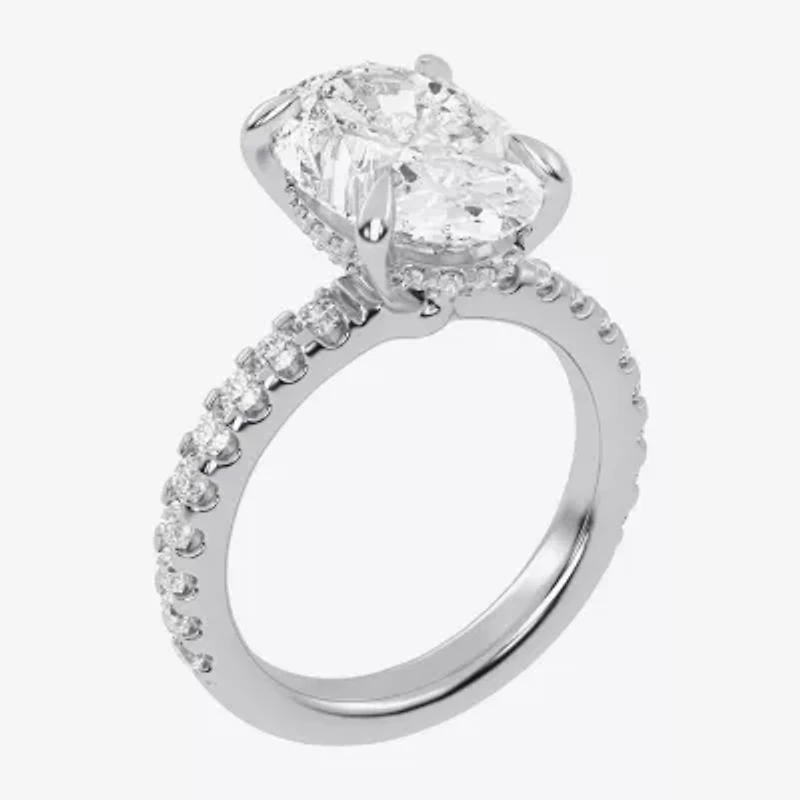 G-H / Vs2-Si1) Womens 1/ CT. T.W. Lab Grown White Diamond 14K Gold Oval Side Stone Engagement Ring